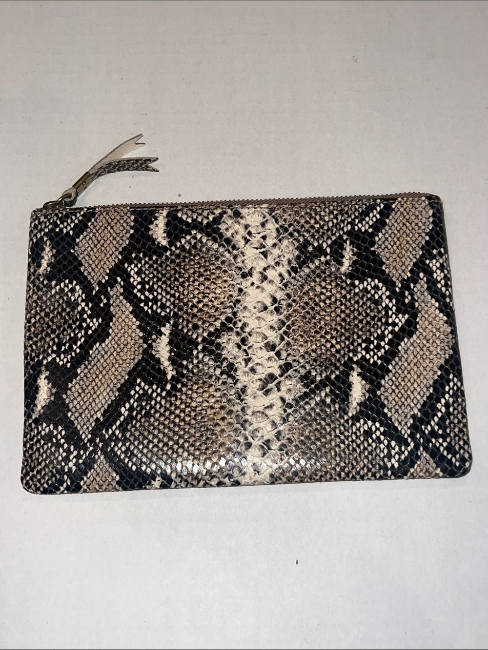 Madewell Leather Snake Print Zip Clutch